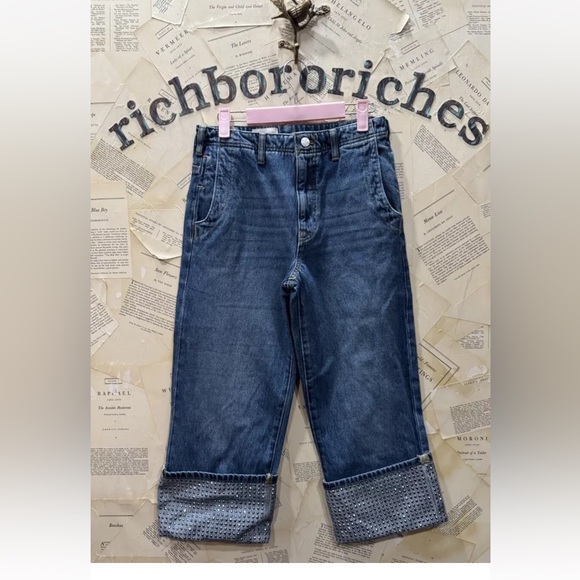 Anthropologie The Lonnie Sparkle Cuffed High Rise Crop Jeans Sequin Blue - Picture 6 of 7